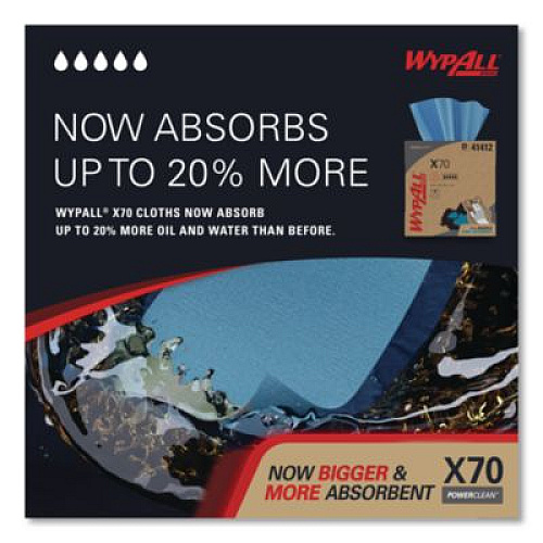 WypAll X70 Cloths, POP-UP Box, 9.13 x 16.8, Blue, 96/Box, 10 Boxes/Carton (41412)