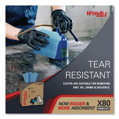 WypAll X70 Cloths, POP-UP Box, 9.13 x 16.8, Blue, 96/Box, 10 Boxes/Carton (41412)