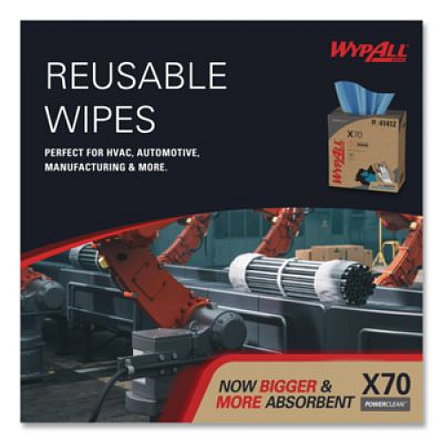 WypAll X70 Cloths, POP-UP Box, 9.13 x 16.8, Blue, 96/Box, 10 Boxes/Carton (41412)