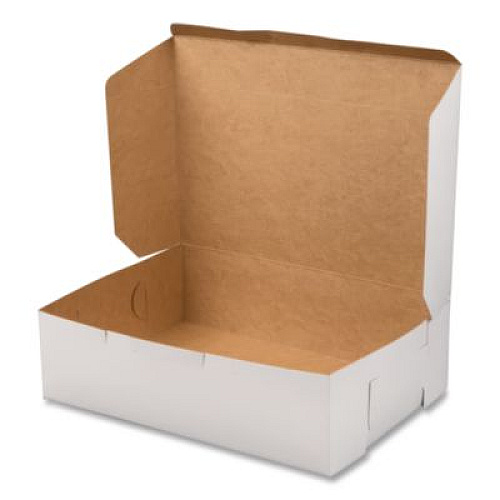 SCT White One-Piece Non-Window Bakery Boxes, 1/4-Sheet Cake Box, 14 x 10 x 4, White, Paper, 100/Carton (1025)