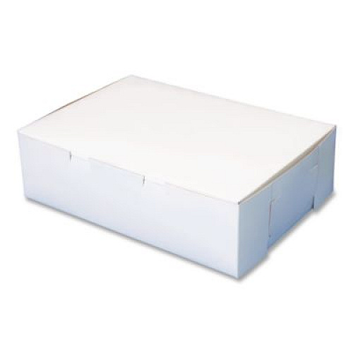 SCT White One-Piece Non-Window Bakery Boxes, 1/4-Sheet Cake Box, 14 x 10 x 4, White, Paper, 100/Carton (1025)