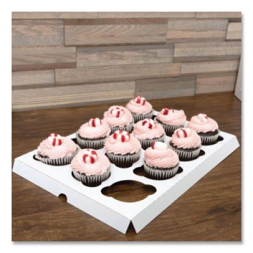 SCT Cupcake Holder Inserts, 12-Cupcake Holder, 9.88 x 13.88 x 0.88, White/Brown, Paper, 200/Carton (10016)