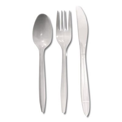 SOLO Reliance Mediumweight Cutlery Kit, Fork/Knife/Spoon, Plastic, White, 500/Carton (RSW7Z)