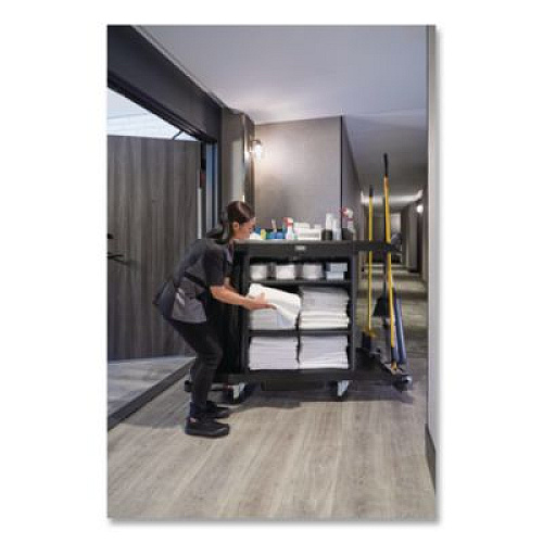 Rubbermaid Commercial Full-Size Housekeeping Cart, Plastic, 3 Shelves, 1 Bin, 24.4 x 62.4 x 49, Black (2202581)