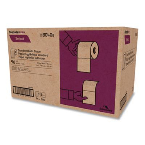 Cascades PRO Select Standard Bath Tissue, Septic Safe, 2-Ply, White, 4 x 3.19, 500 Sheets/Roll, 96 Rolls/Carton (B040)