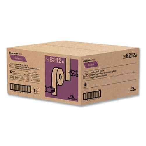 Cascades PRO Select Jumbo Bath Tissue, Septic Safe, 1-Ply, 3.3" x 2,000 ft, White, 12 Rolls/Carton (B212)