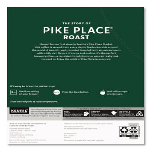Starbucks Pike Place Coffee K-Cups Pack, 24/Box, 4 Box/Carton (011111156CT)