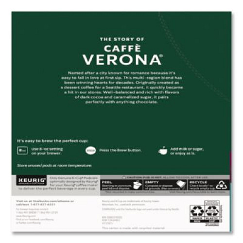 Starbucks Caffe Verona Coffee K-Cups Pack, 24/Box, 4 Boxes/Carton (011111160CT)