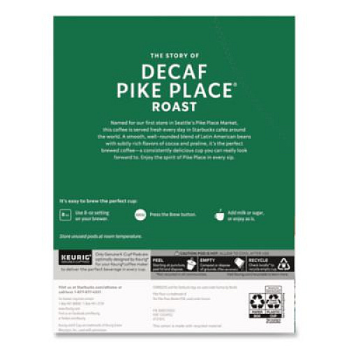 Starbucks Pike Place Decaf Coffee K-Cups Pack, 24/Box (011111161)