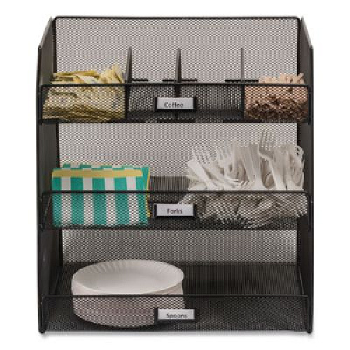 Safco Onyx Breakroom Organizers, 3 Compartments,14.63 x 11.75 x 15, Steel Mesh, Black (3293BL)