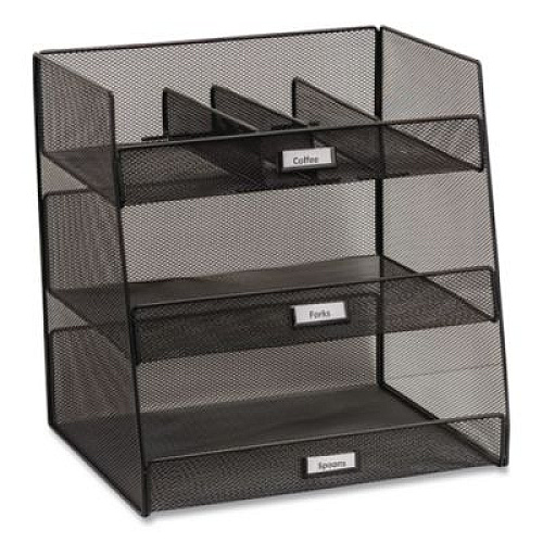 Safco Onyx Breakroom Organizers, 3 Compartments,14.63 x 11.75 x 15, Steel Mesh, Black (3293BL)