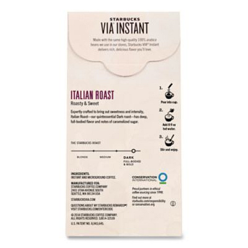Starbucks VIA Ready Brew Coffee, 0.11 oz, Italian Roast, 8/Pack, 12 Packs/Carton (12407838)