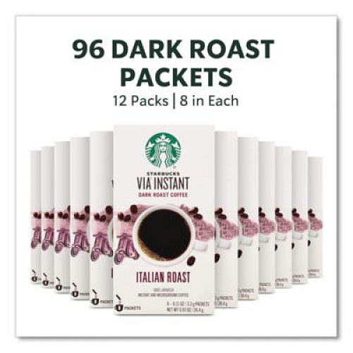 Starbucks VIA Ready Brew Coffee, 0.11 oz, Italian Roast, 8 Packets/Bag, 12 Bags/Carton (12407838CT)