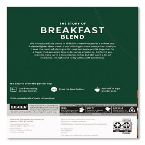 Starbucks Breakfast Blend Coffee K-Cups, 96/Carton (011111157CT)