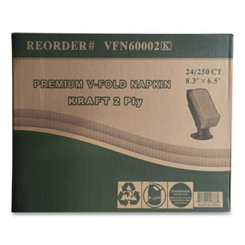GEN Premium Interfold Pop-Up Dispenser Napkin, 2-Ply, 6.5 x 5, Brown, 6,000/Carton (VFN60002K)