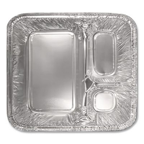 HFA Aluminum Oblong Container with Lid, 3 Compartments, 24 oz, 8.5 x 6.38 x 1.47, Silver, 250/Carton (204535250W)