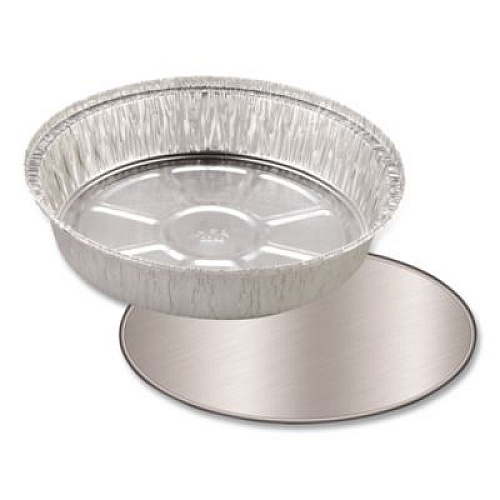 HFA Round Aluminum Container with Lid, 48 oz, 9" Diameter, Silver, 500/Carton (204630)