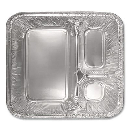 HFA Aluminum Oblong Container with Lid, 3 Compartments, 24 oz, 8.5 x 6.38 x 1.47, Silver, 500/Carton (204535)