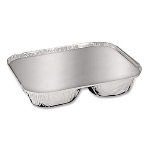 HFA Aluminum Oblong Container with Lid, 3 Compartments, 24 oz, 8.5 x 6.38 x 1.47, Silver, 250/Carton (204535250W)