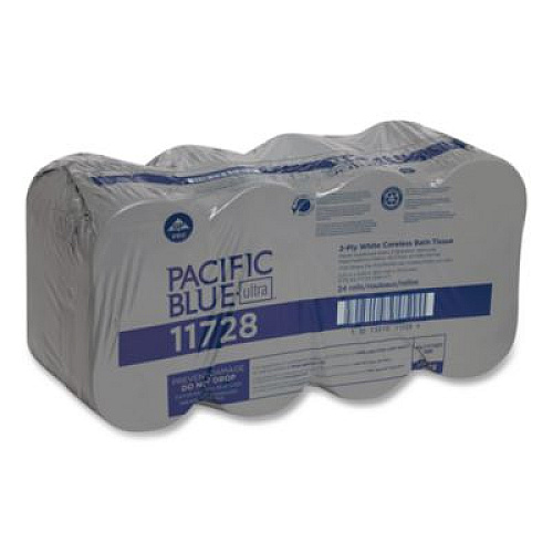 Georgia Pacific Professional Pacific Blue Ultra Coreless Toilet Paper, Septic Safe, 2-Ply, White, 1,700 Sheets/Roll, 24 Rolls/Carton (11728)