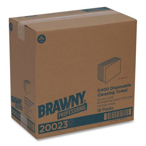 Brawny Professional Medium Duty Premium DRC 1/4 Fold Wipers, 1-Ply, 13 x 12.5, Unscented, White, 65/Pack (20023)
