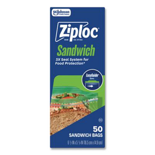Ziploc Resealable Sandwich Bags, 6.5" x 5.88", Clear, 50 Bags/Box, 12 Boxes/Carton (383179)