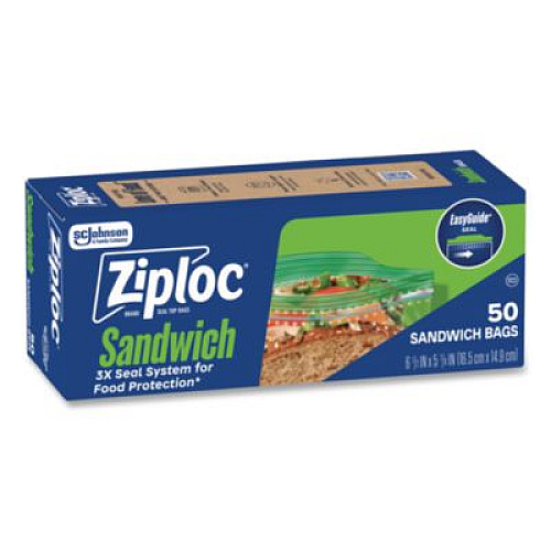 Ziploc Resealable Sandwich Bags, 6.5" x 5.88", Clear, 50 Bags/Box, 12 Boxes/Carton (383179)