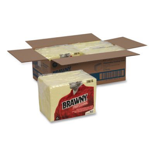 Brawny Professional Dusting Cloths, Quarterfold, 17 x 24, Unscented, Yellow, 50/Pack, 4 Packs/Carton (29616)