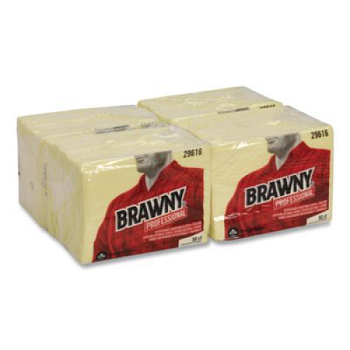 Brawny Professional Dusting Cloths, Quarterfold, 17 x 24, Unscented, Yellow, 50/Pack, 4 Packs/Carton (29616)