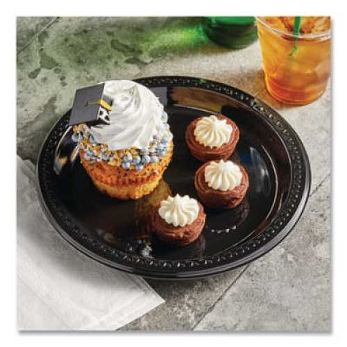 Chinet Heavyweight Plastic Plates, 9" dia, Black, 125/Pack, 4 Packs/Carton (81409)