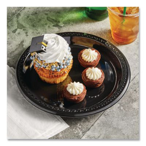 Chinet Heavyweight Plastic Plates, 10.25" dia, Black, 125/Pack, 4 Packs/Carton (81410)
