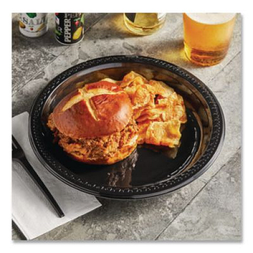 Chinet Heavyweight Plastic Plates, 10.25" dia, Black, 125/Pack, 4 Packs/Carton (81410)