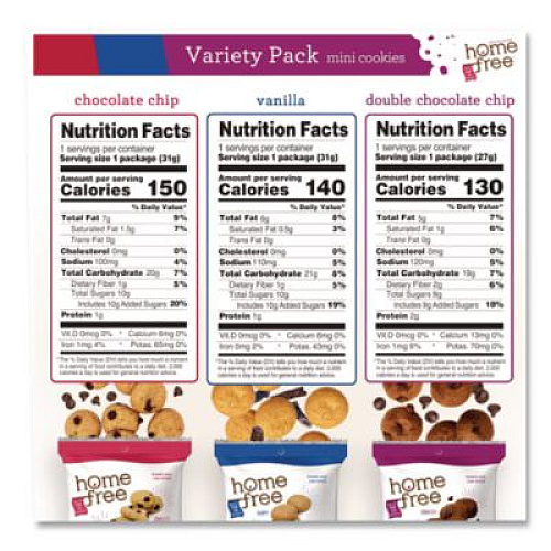 Homefree Gluten Free Mini Cookies Variety Pack, 1.1 oz/0.95 oz/1.1 oz Packs, 30/Carton (01305)