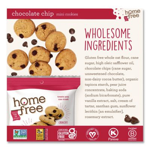 Homefree Gluten Free Chocolate Chip Mini Cookies, 1.1 oz Pack, 30/Carton (01873)