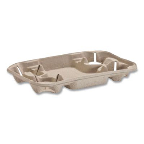 Chinet StrongHolder Molded Fiber Cup/Food Tray, 8 oz to 22 oz, Four Cups + Food Tray, Beige, 250/Carton (20969CT)