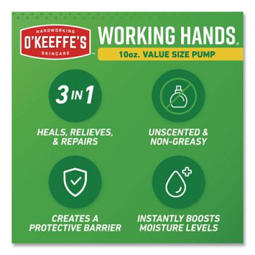 O'Keeffe's Working Hands Hand Cream, 10 oz Pump Bottle, Unscented, 2/Carton (116639)