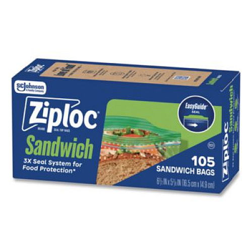 Ziploc Resealable Sandwich Bags, 6.5" x 5.88", Clear, 105 Bags/Box, 12 Boxes/Carton (383211)