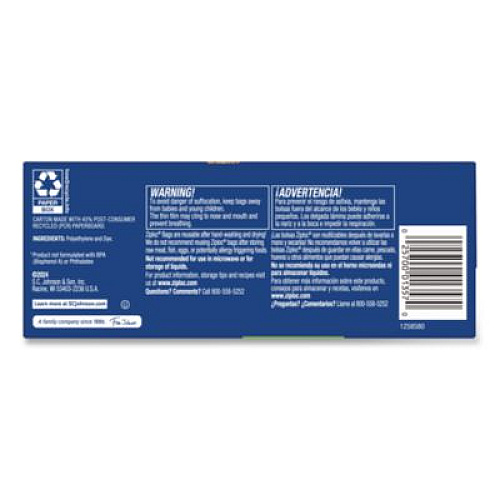 Ziploc Resealable Sandwich Bags, 6.5" x 5.88", Clear, 105 Bags/Box, 12 Boxes/Carton (383211)