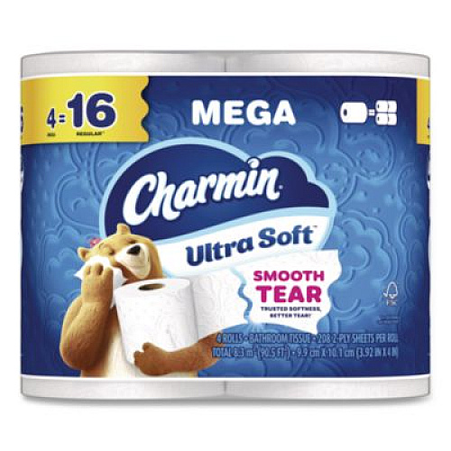 Charmin Ultra Soft Bathroom Tissue, Septic Safe, 2-Ply, White, 208 Sheets/Roll, 4 Rolls/Pack (19261PK)