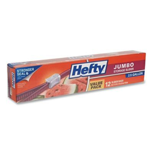 Hefty Slider Food Storage Bags, Jumbo, 14.38" x 9", Clear, 12/Box (R83812)