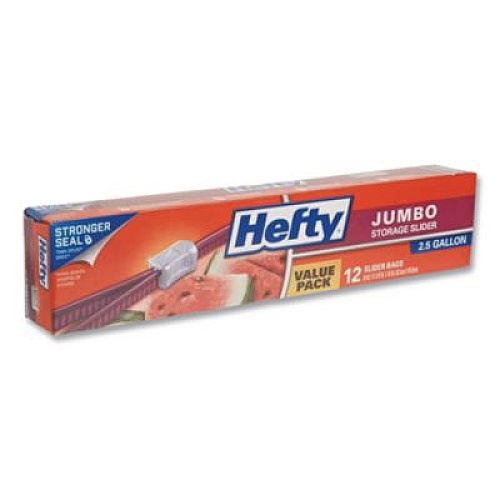 Hefty Slider Food Storage Bags, Jumbo, 14.38" x 9", Clear, 12 Bags/Box, 9 Boxes/Carton (R83812CT)