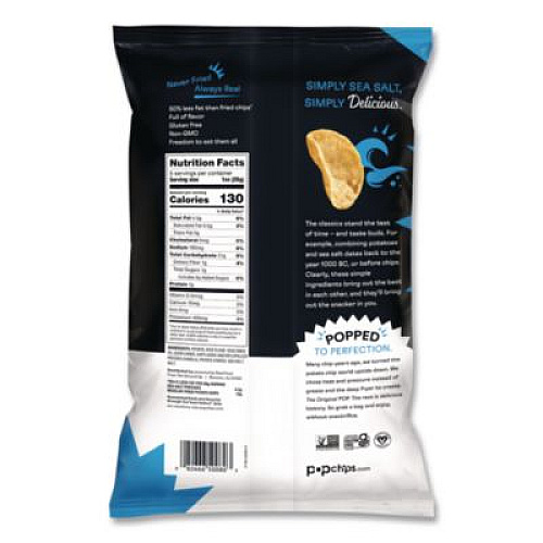 popchips Potato Chips, Sea Salt Flavor, 0.8 oz Bag, 24/Carton (71100)