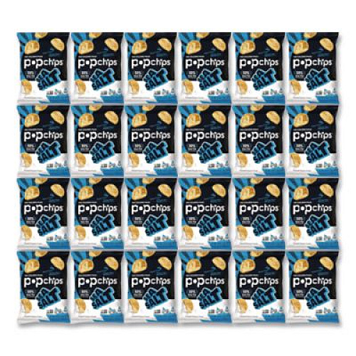 popchips Potato Chips, Sea Salt Flavor, 0.8 oz Bag, 24/Carton (71100)