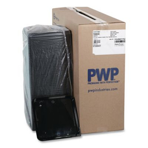 Pactiv Evergreen Recycled Plastic Container, 6 x 6 Brownie Container, 7.5 x 7.5 x 0.56, Black, Plastic, 195/Carton (75SBASE)