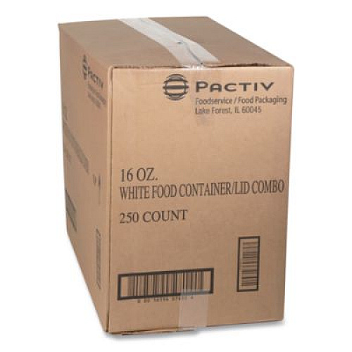 Pactiv Evergreen Paper Round Food Container and Lid Combo, 16 oz, 38" Diameter x 3.9" h, White, 250/Carton (D16RBLD)