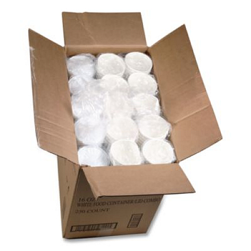 Pactiv Evergreen Paper Round Food Container and Lid Combo, 16 oz, 38" Diameter x 3.9" h, White, 250/Carton (D16RBLD)