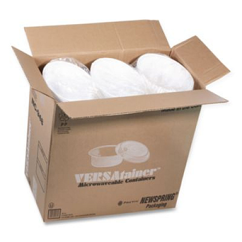 Pactiv Evergreen Newspring VERSAtainer Microwavable Containers, 48 oz, 9.5 x 9.5 x 2.4, White/Clear, Plastic, 150/Carton (NC948)