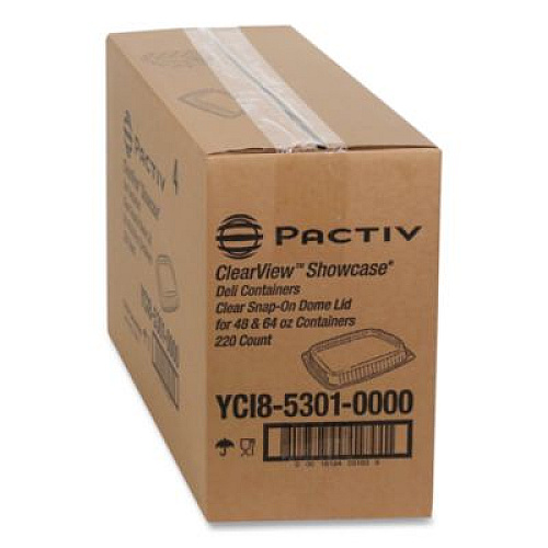 Pactiv Evergreen Showcase Deli Container Lid, Dome Lid For 3-Compartment 48/64 oz Containers, 9 x 7.4 x 1, Clear, Plastic, 220/Carton (YCI853010000)