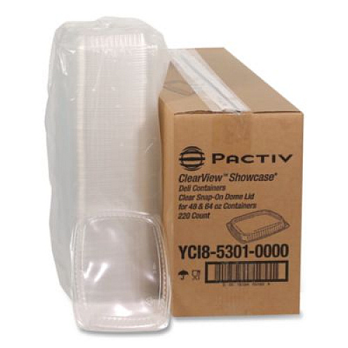 Pactiv Evergreen Showcase Deli Container Lid, Dome Lid For 3-Compartment 48/64 oz Containers, 9 x 7.4 x 1, Clear, Plastic, 220/Carton (YCI853010000)