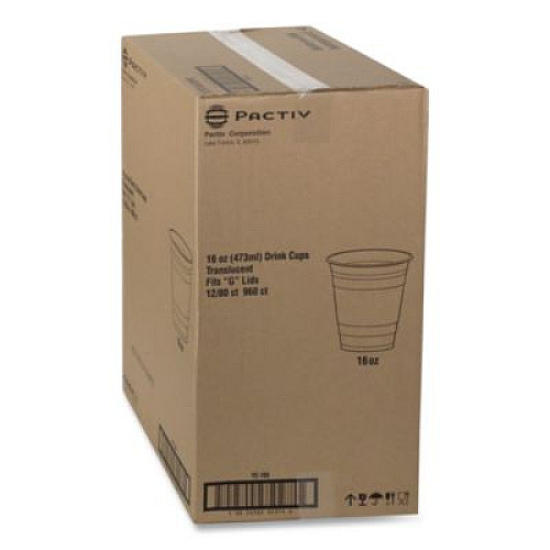 Pactiv Evergreen Translucent Drink Cups, Horizontal Sidewall Ribbing, 16 oz, Plastic, 80/Pack, 12 Packs/Carton (YE160)